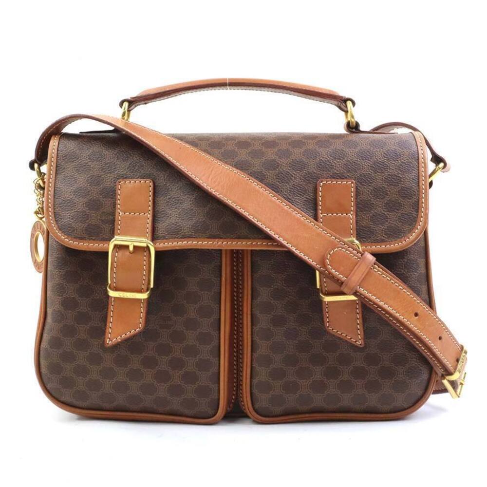 Celine Shoulder Bag Handbag Macadam Leather Brown Gold